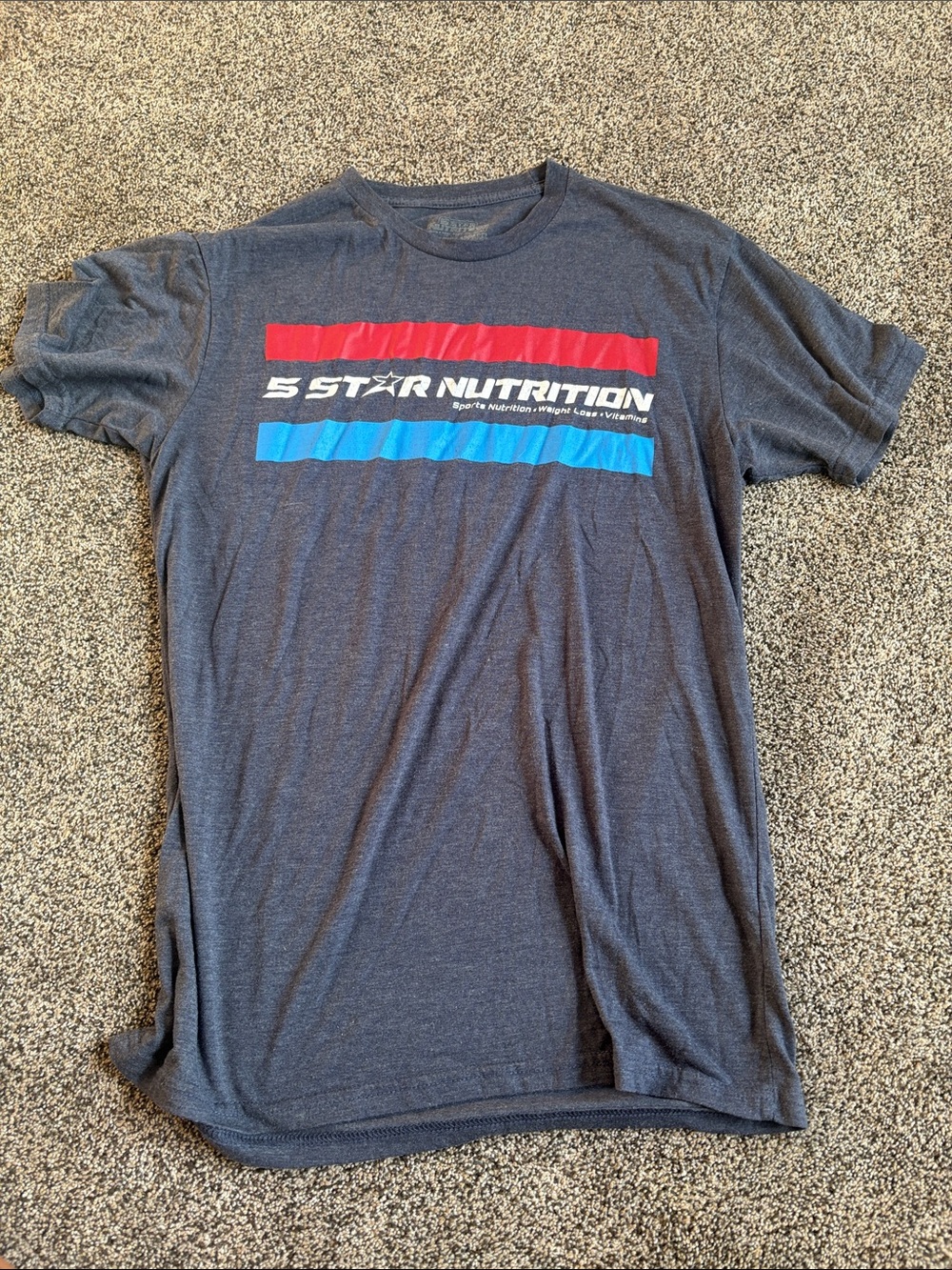 Men’s Charcoal Tee with Red & Blue Stripes